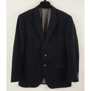 Coppley Black Label Bespoke Men's 42R Solid Navy Blue Twill‎ Wool Notch Blazer